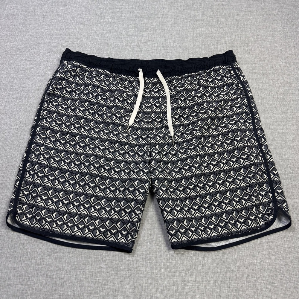 Fair Harbor Swim Trunks Shorts Mens XL Black Geometric Lined Drawstring Pockets